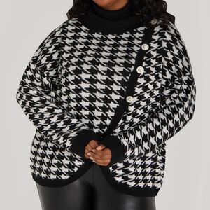 NWT Ashley Stewart Black/White Houndstooth Kni Turtleneck Sweater Size 22/24